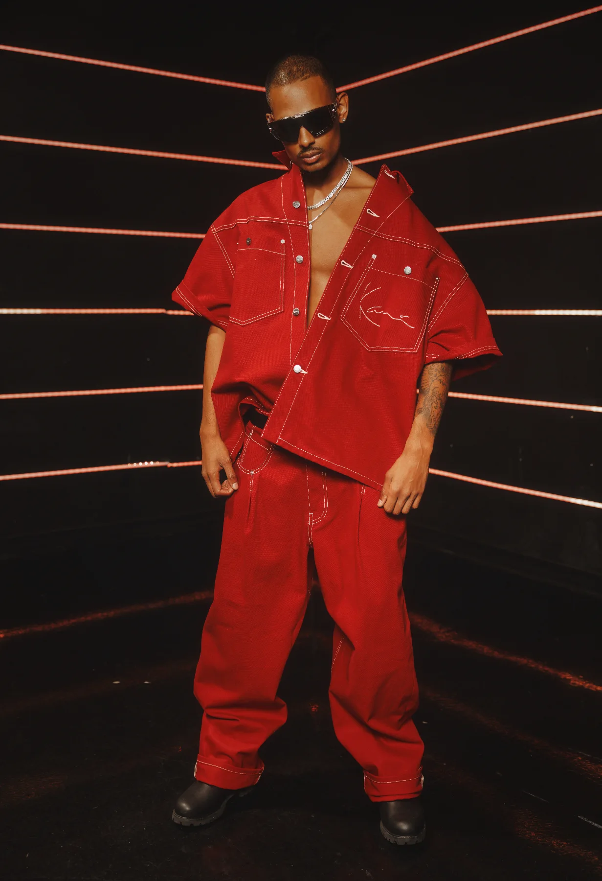 NIJO shot by Calvin G — full custom Red Canvas Karl Kani look